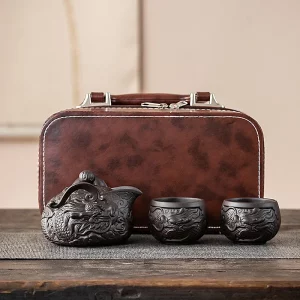 Dragon Teapot Portable Kung Fu Tea Set [1 Teapot + 2 Cups Set] Chinese Porcelain Tea Sets Ceramic Yixing Purple Clay Kettle