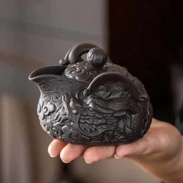 Dragon Teapot Portable Kung Fu Tea Set [1 Teapot + 2 Cups Set] Chinese Porcelain Tea Sets Ceramic Yixing Purple Clay Kettle - Image 4