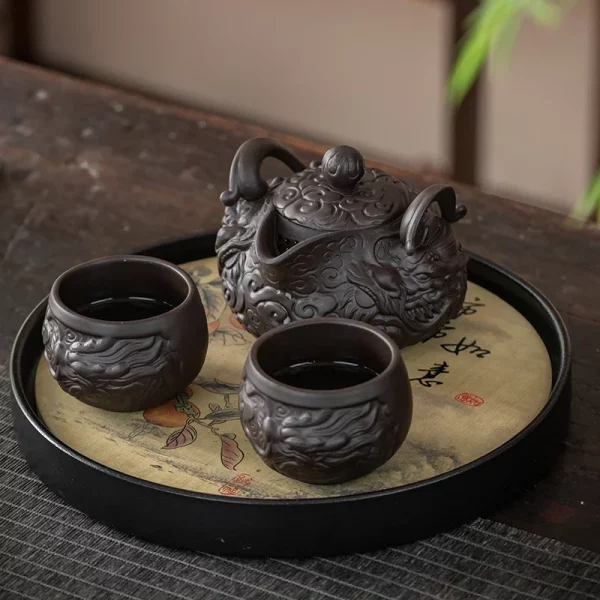 Dragon Teapot Portable Kung Fu Tea Set [1 Teapot + 2 Cups Set] Chinese Porcelain Tea Sets Ceramic Yixing Purple Clay Kettle - Image 2