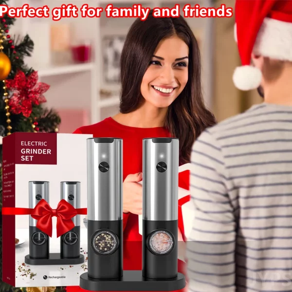 Rechargeable Electric Salt And Pepper Grinder Set with Charging Base Stainless Steel Automatic Salt Pepper Grinder Spice Mill - Image 3