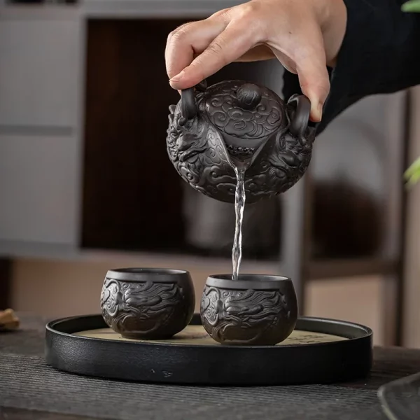 Dragon Teapot Portable Kung Fu Tea Set [1 Teapot + 2 Cups Set] Chinese Porcelain Tea Sets Ceramic Yixing Purple Clay Kettle - Image 3